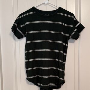 Madewell Women’s Dark Green and White Striped T-Shirt Size XS